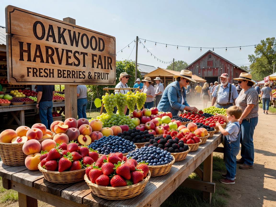 Fresh berries and fruit displayed at Oakwood Midweek Fresh Market