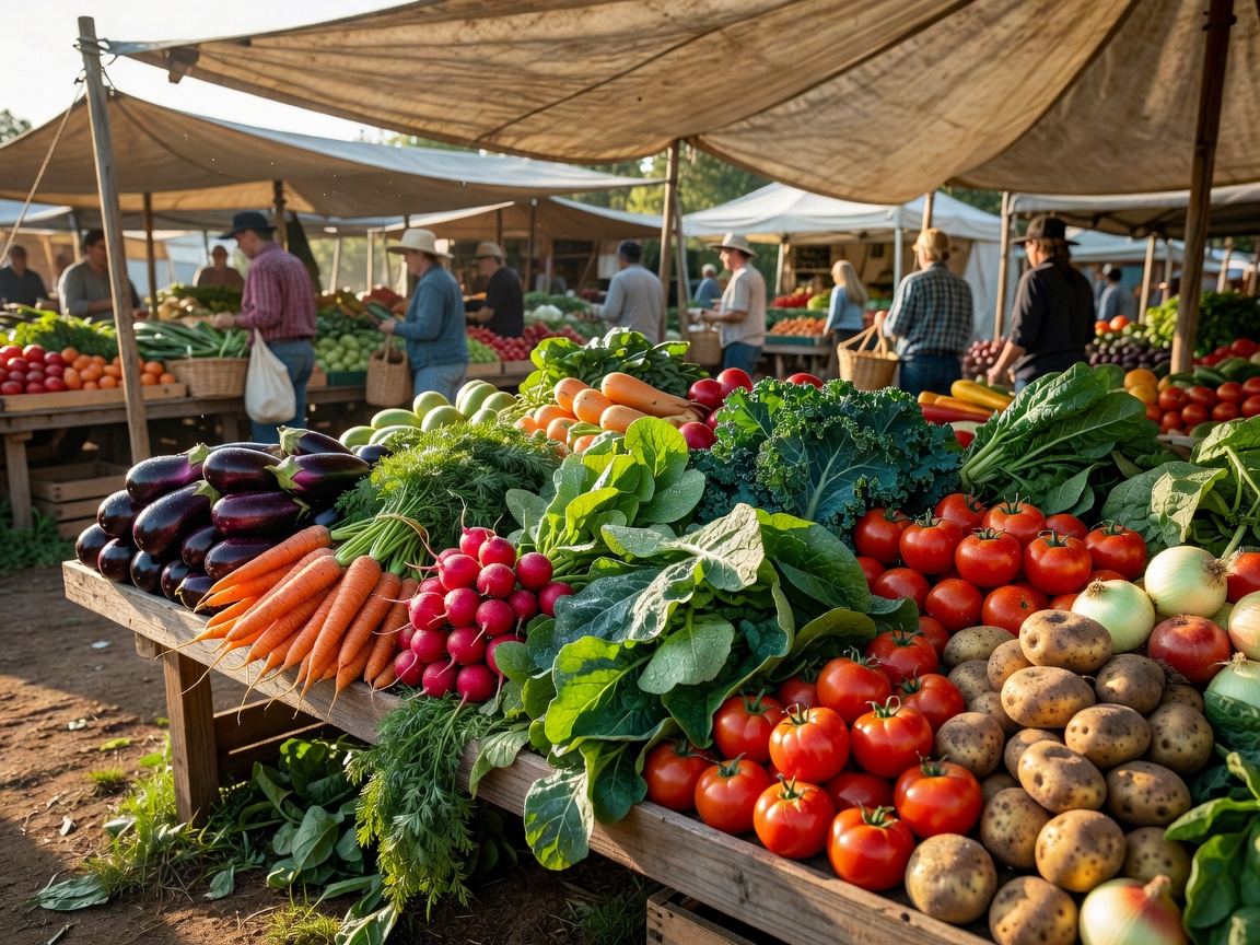 Fresh vegetable stalls at Green Valley Farmers Market