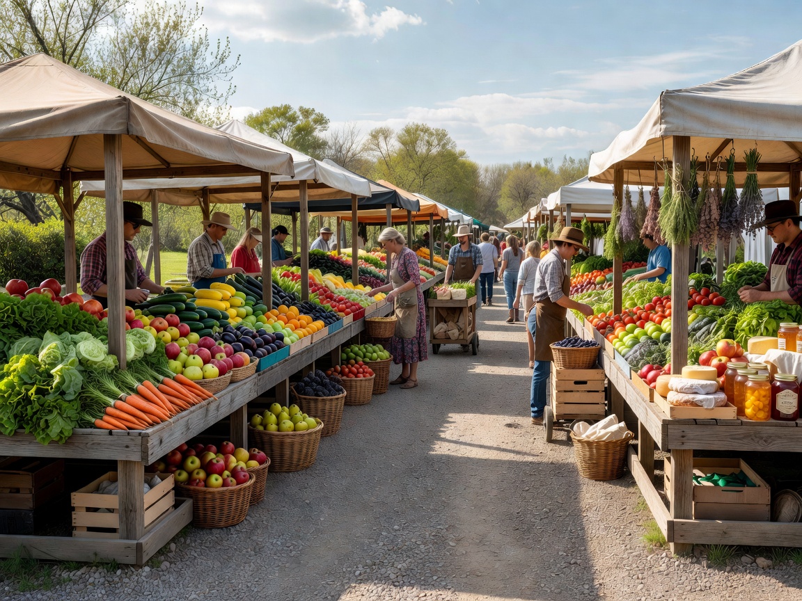 Full view of Green Valley Farmers Market outdoor stands