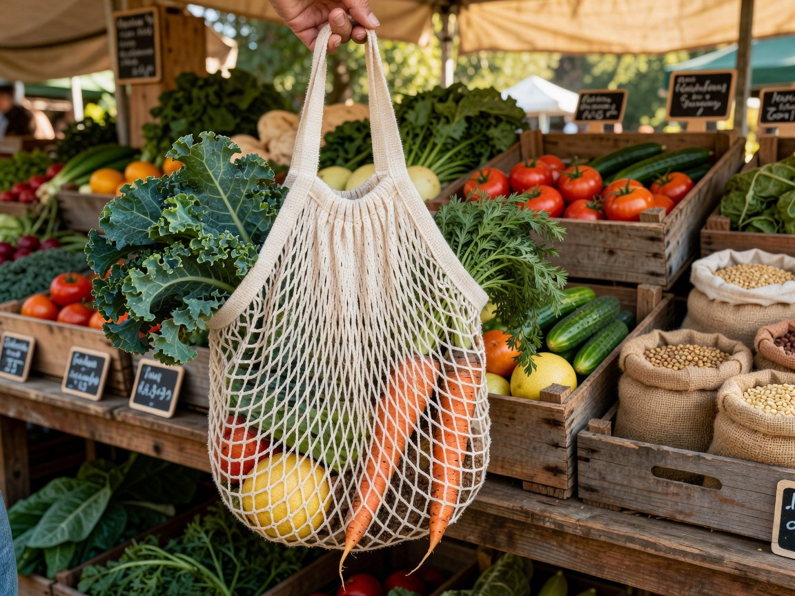 Reusable mesh bags with fresh produce